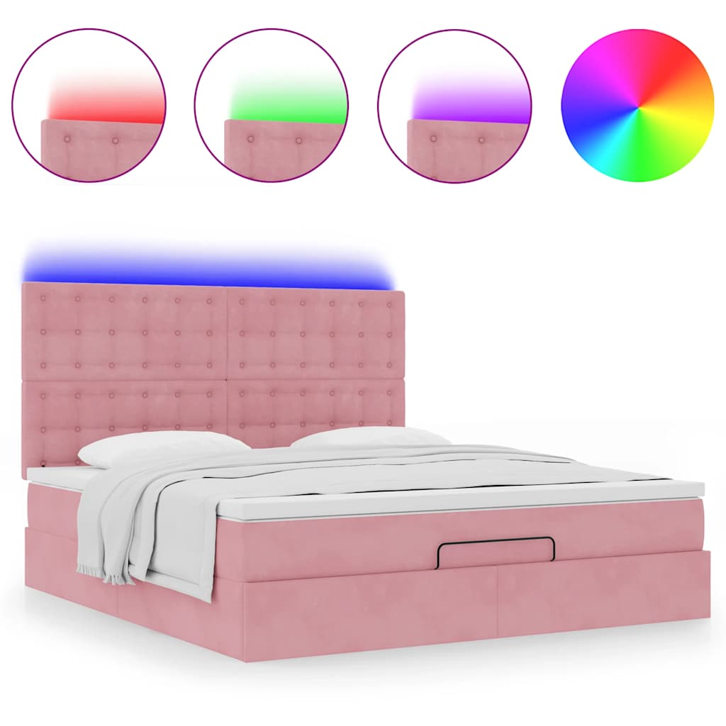 Cadre de lit ottoman avec matelas rose 160x200 cm velours - XIOS
