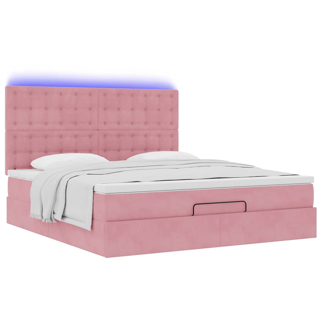 Cadre de lit ottoman avec matelas rose 160x200 cm velours - XIOS