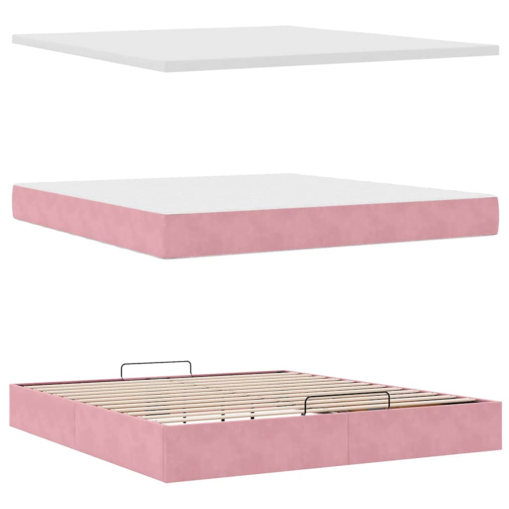 Cadre de lit ottoman avec matelas rose 160x200 cm velours - XIOS