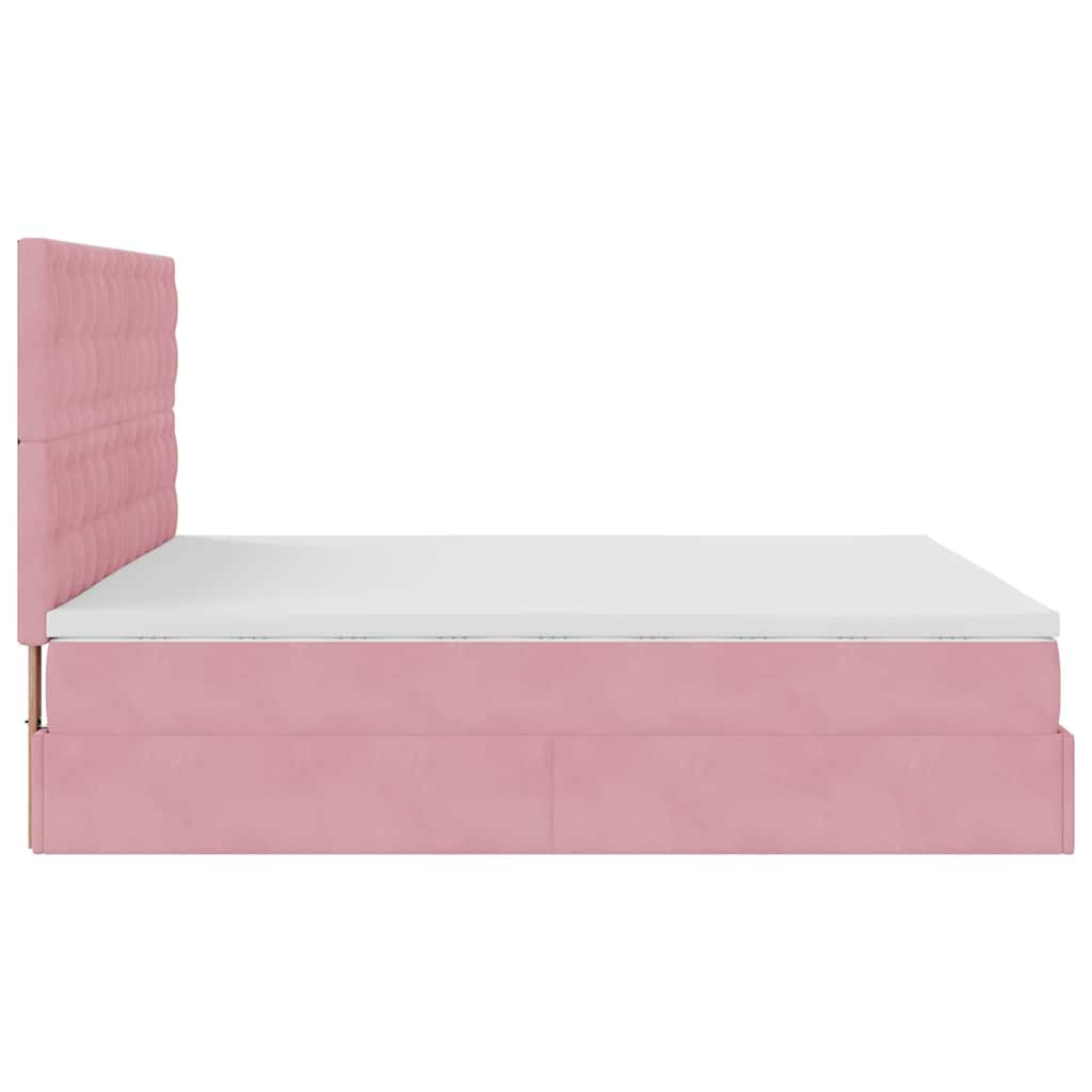 Cadre de lit ottoman avec matelas rose 160x200 cm velours - XIOS