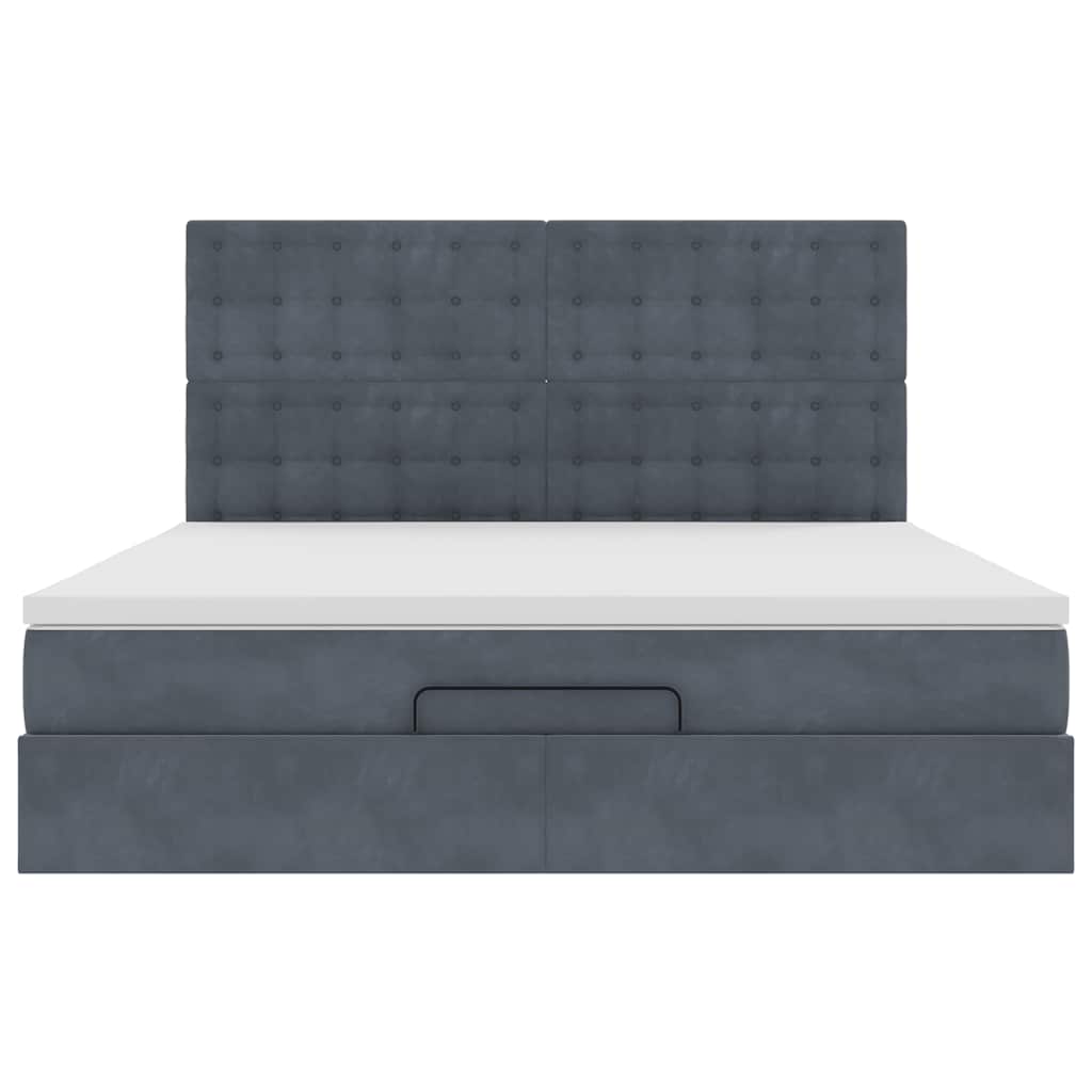Cadre de lit ottoman avec matelas gris foncé 180x200cm velours - XIOS