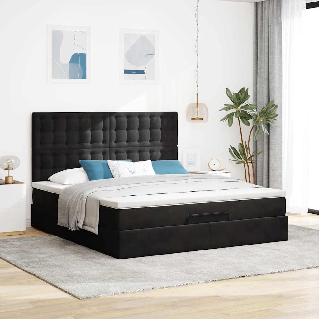 Cadre de lit ottoman avec matelas noir 180x200cm velours - XIOS
