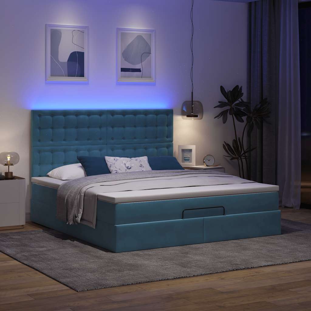 Cadre de lit ottoman avec matelas bleu foncé 180x200 cm velours - XIOS