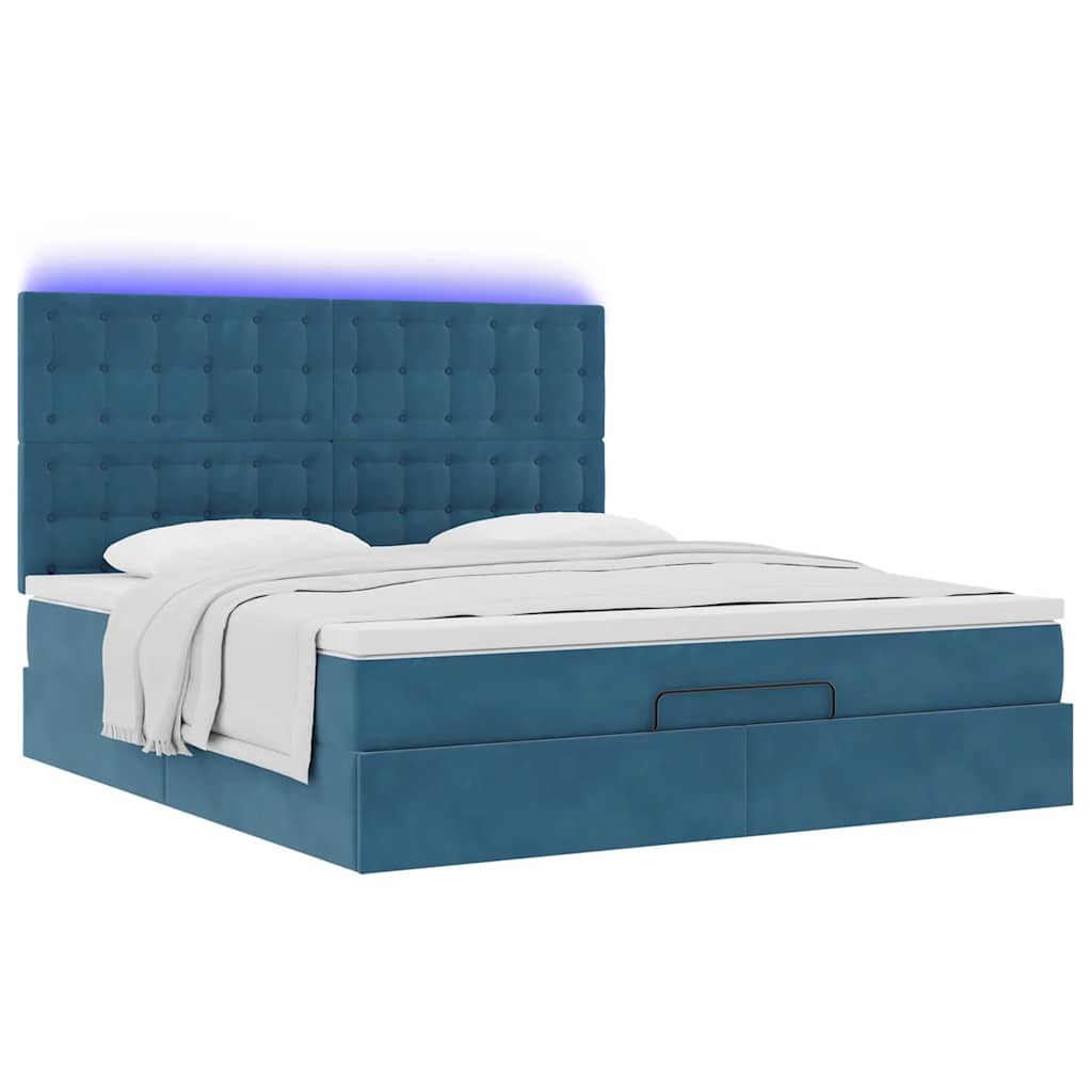Cadre de lit ottoman avec matelas bleu foncé 180x200 cm velours - XIOS