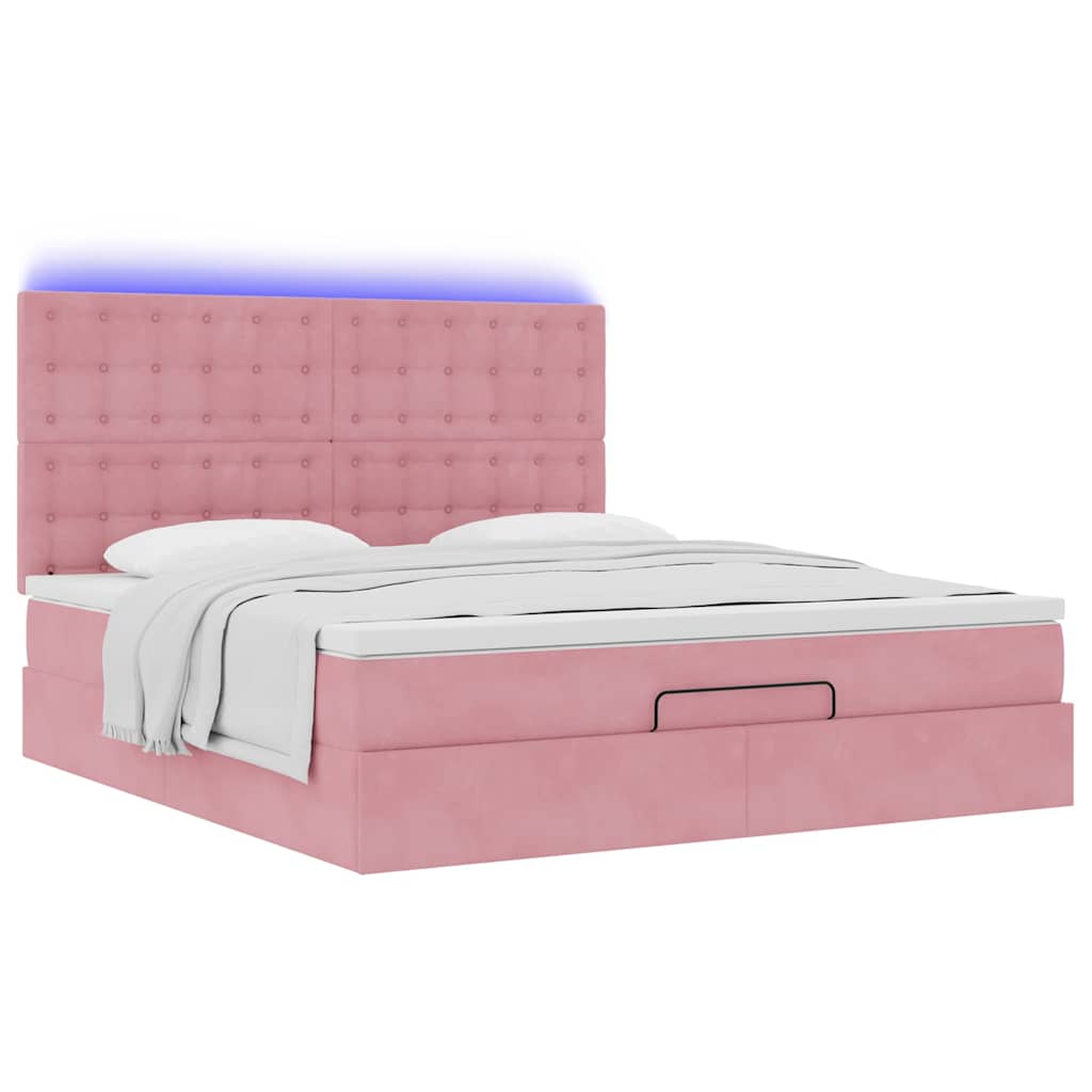 Cadre de lit ottoman avec matelas rose 180x200 cm velours - XIOS