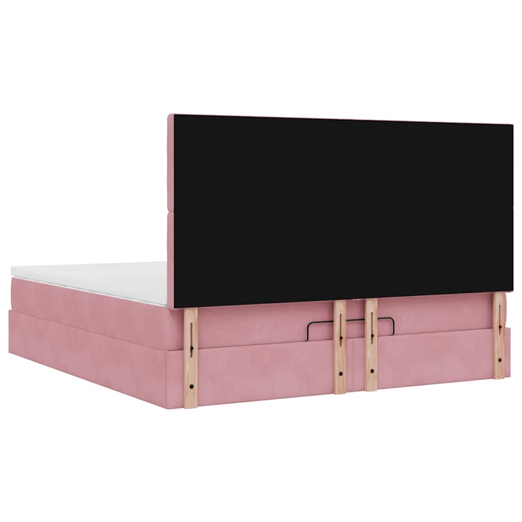 Cadre de lit ottoman avec matelas rose 180x200 cm velours - XIOS