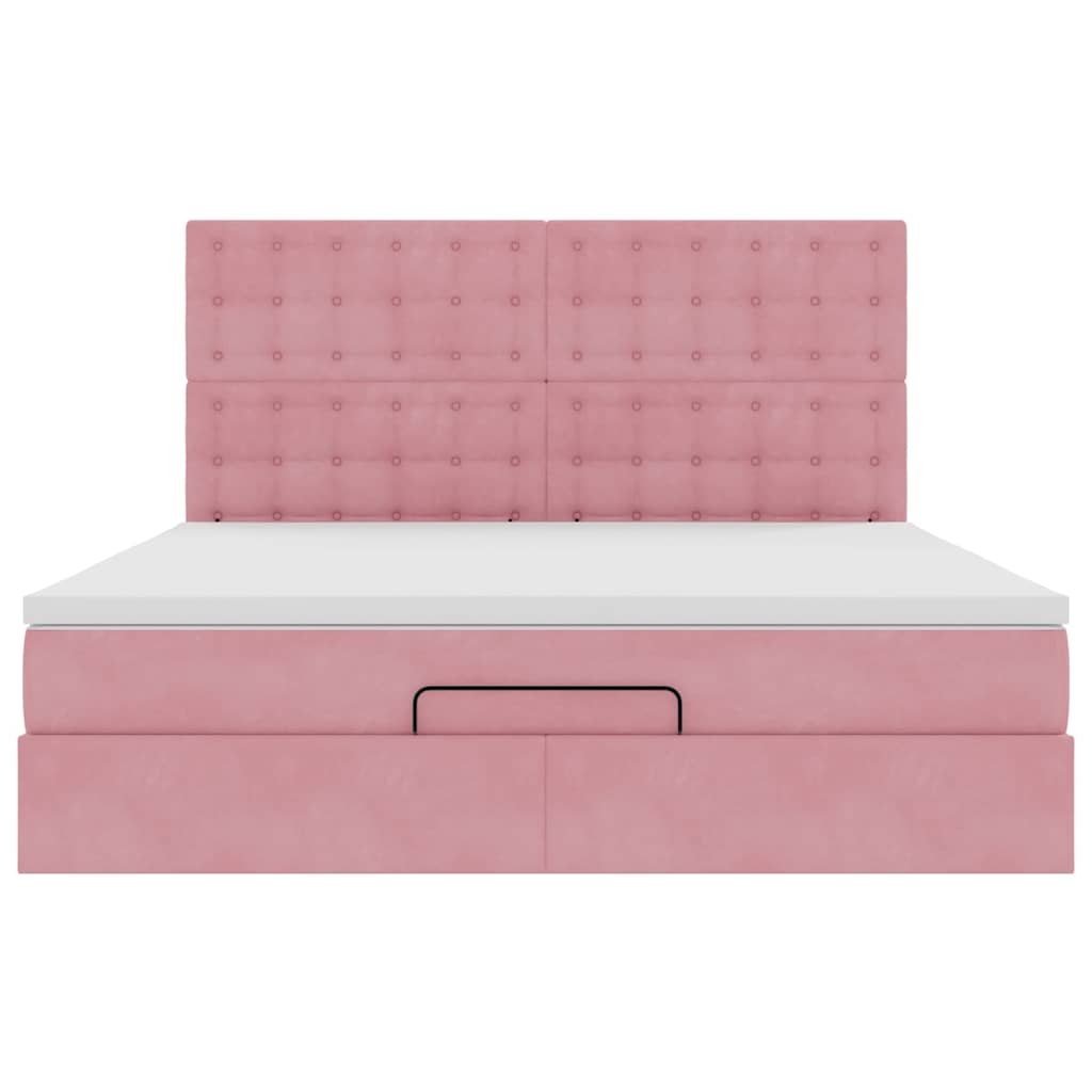 Cadre de lit ottoman avec matelas rose 180x200 cm velours - XIOS