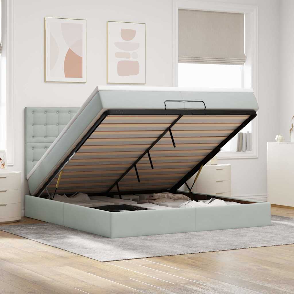 Cadre de lit ottoman avec matelas gris clair 200x200 cm velours - XIOS