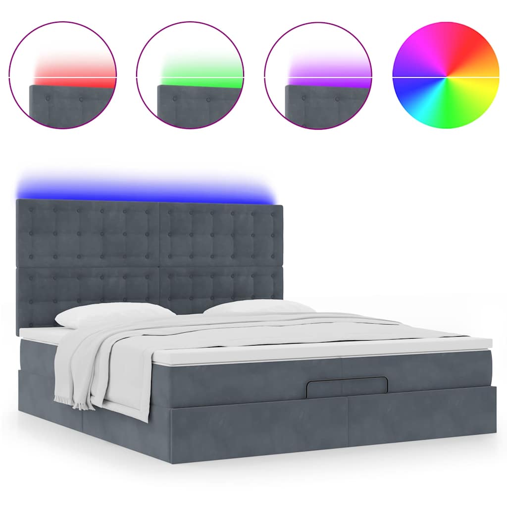 Cadre de lit ottoman avec matelas gris foncé 200x200 cm velours - XIOS