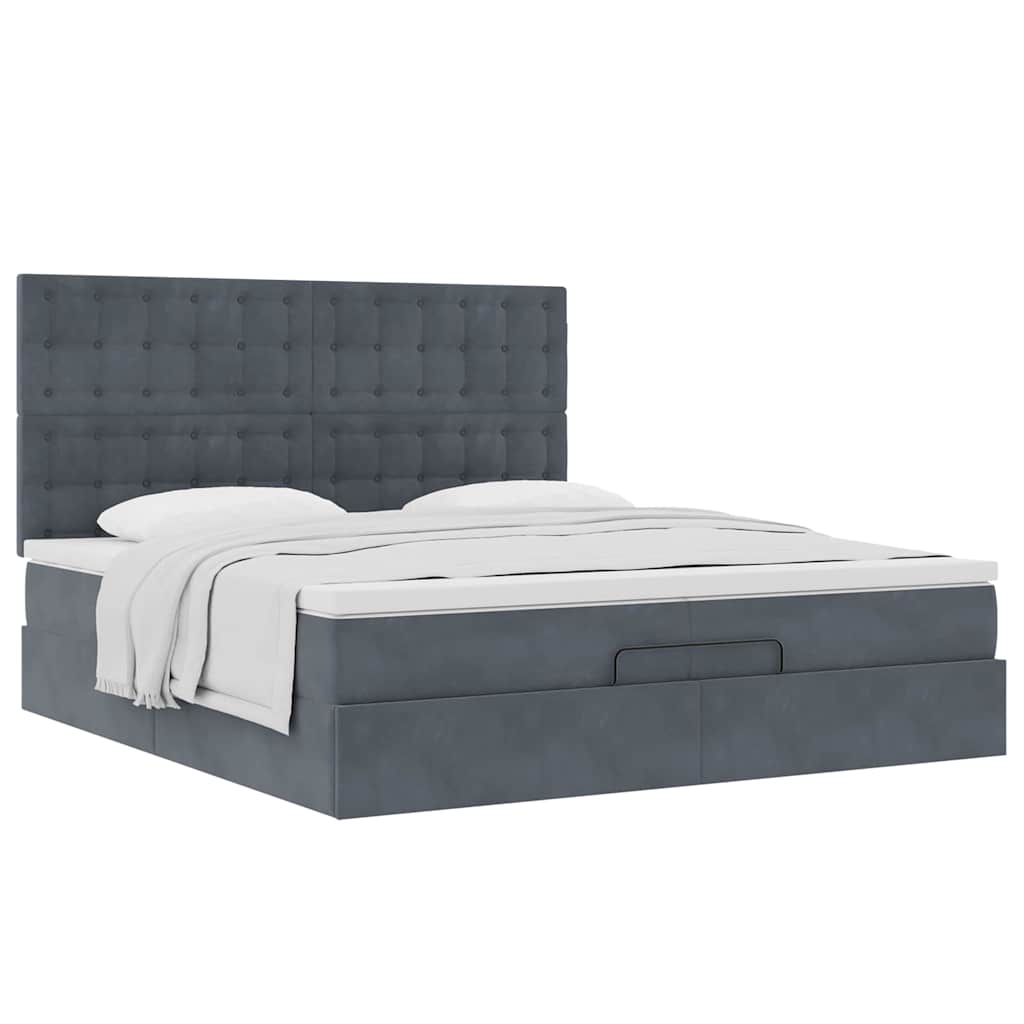 Cadre de lit ottoman avec matelas gris foncé 200x200 cm velours - XIOS
