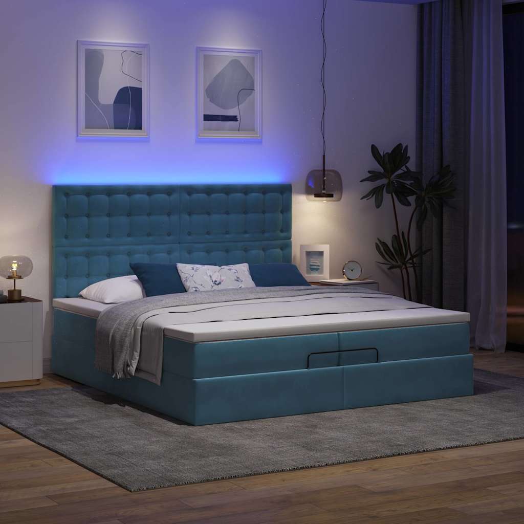 Cadre de lit ottoman avec matelas bleu foncé 200x200 cm velours - XIOS