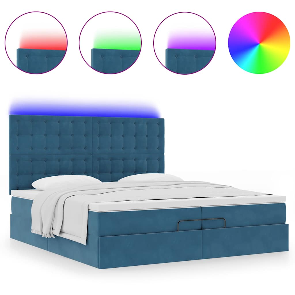 Cadre de lit ottoman avec matelas bleu foncé 200x200 cm velours - XIOS