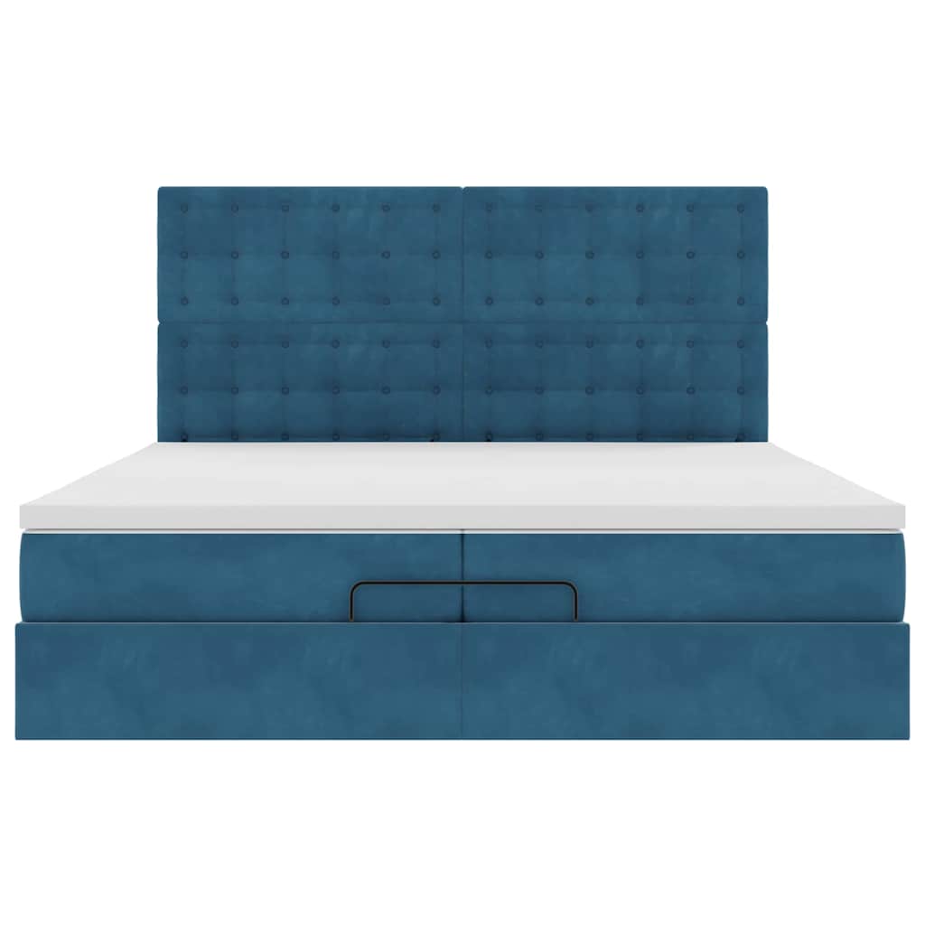 Cadre de lit ottoman avec matelas bleu foncé 200x200 cm velours - XIOS