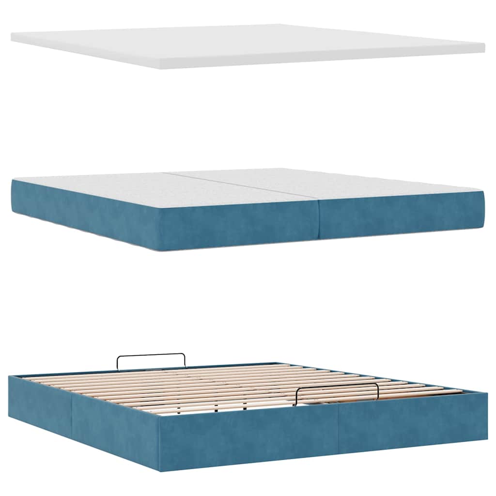 Cadre de lit ottoman avec matelas bleu foncé 200x200 cm velours - XIOS