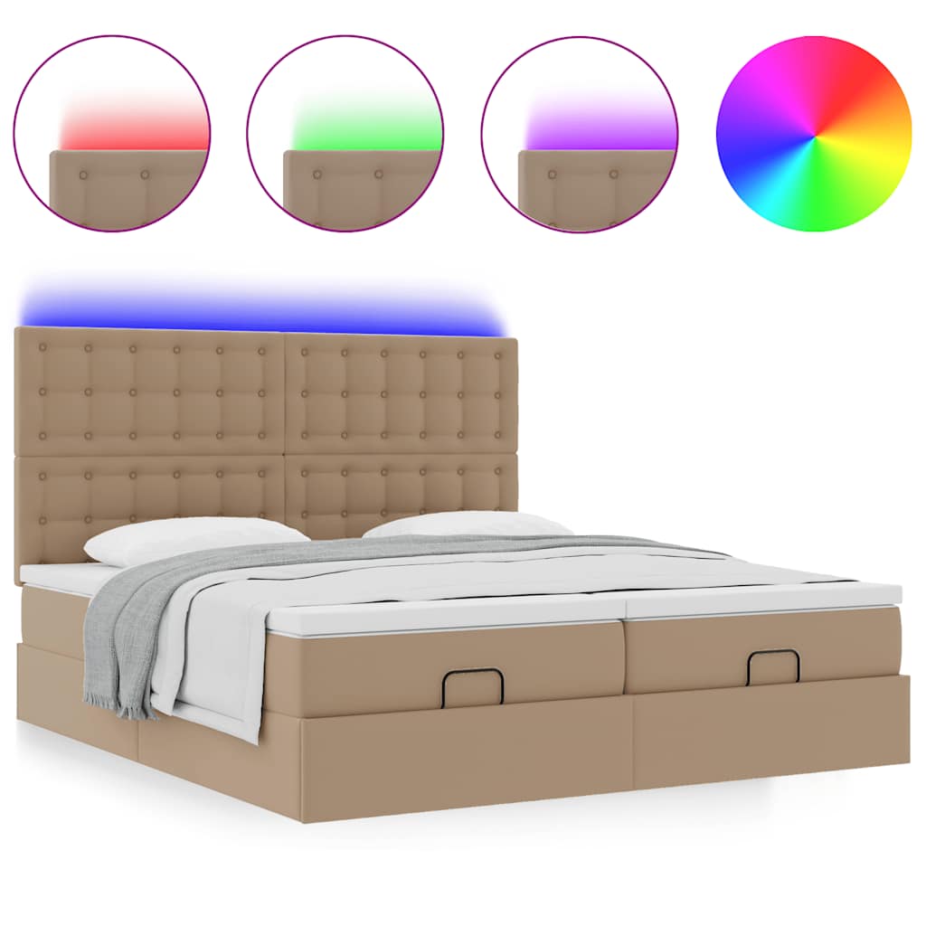Lit ottoman avec matelas & LED Cappuccino 180x200cm similicuir - XIOS