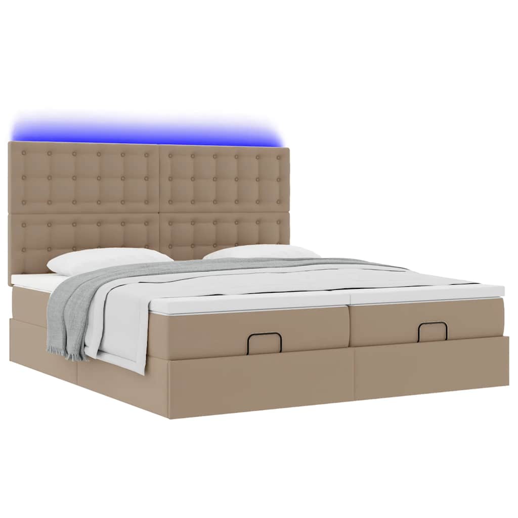Lit ottoman avec matelas & LED Cappuccino 180x200cm similicuir - XIOS