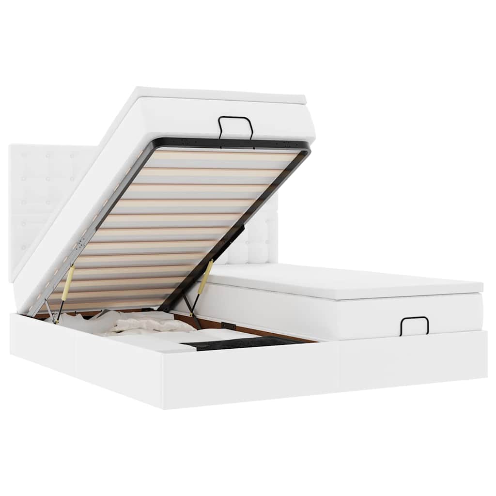 Cadre de lit ottoman et matelas blanc pur 200x200cm similicuir - XIOS