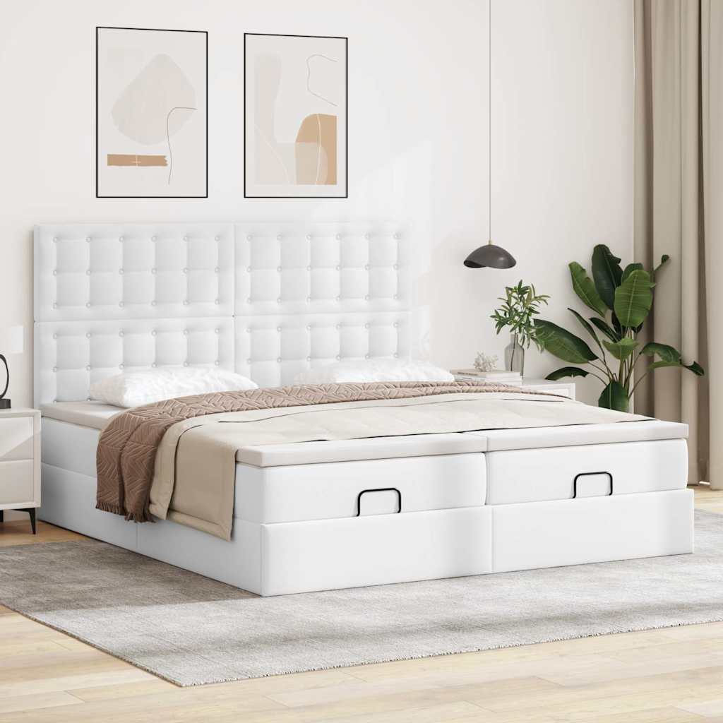 Cadre de lit ottoman et matelas blanc pur 200x200cm similicuir - XIOS
