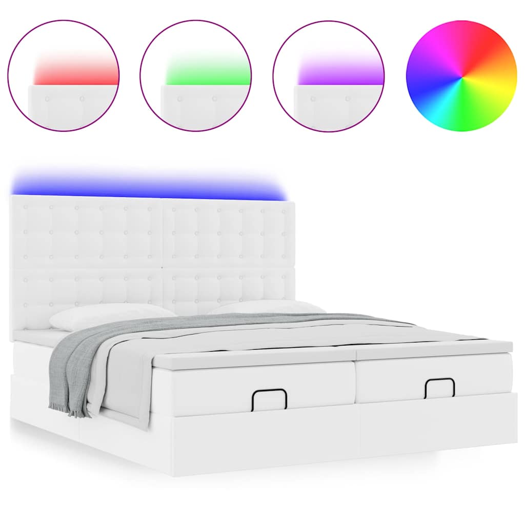 Cadre de lit ottoman et matelas blanc pur 200x200cm similicuir - XIOS