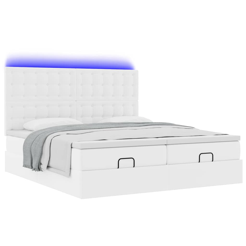Cadre de lit ottoman et matelas blanc pur 200x200cm similicuir - XIOS