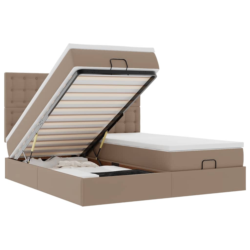 Cadre de lit ottoman et matelas cappuccino 200x200cm similicuir - XIOS