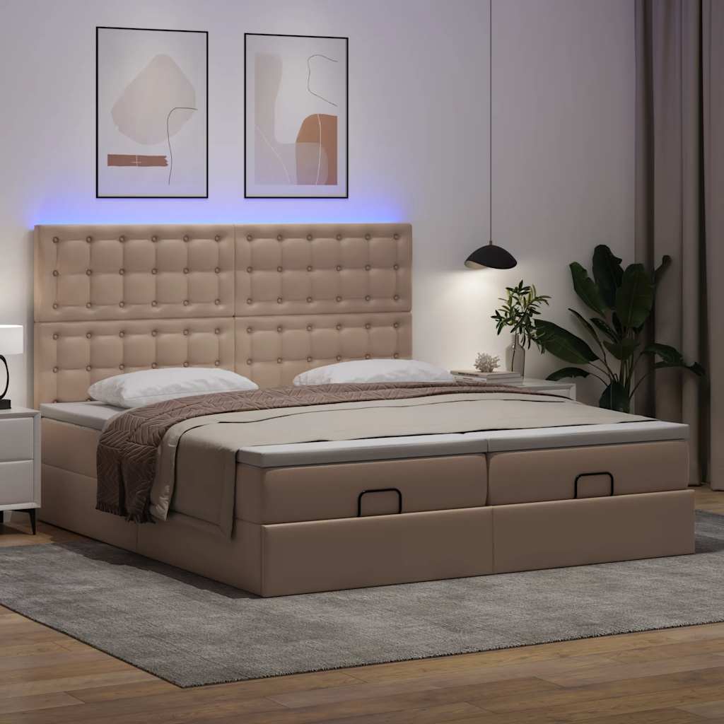 Cadre de lit ottoman et matelas cappuccino 200x200cm similicuir - XIOS