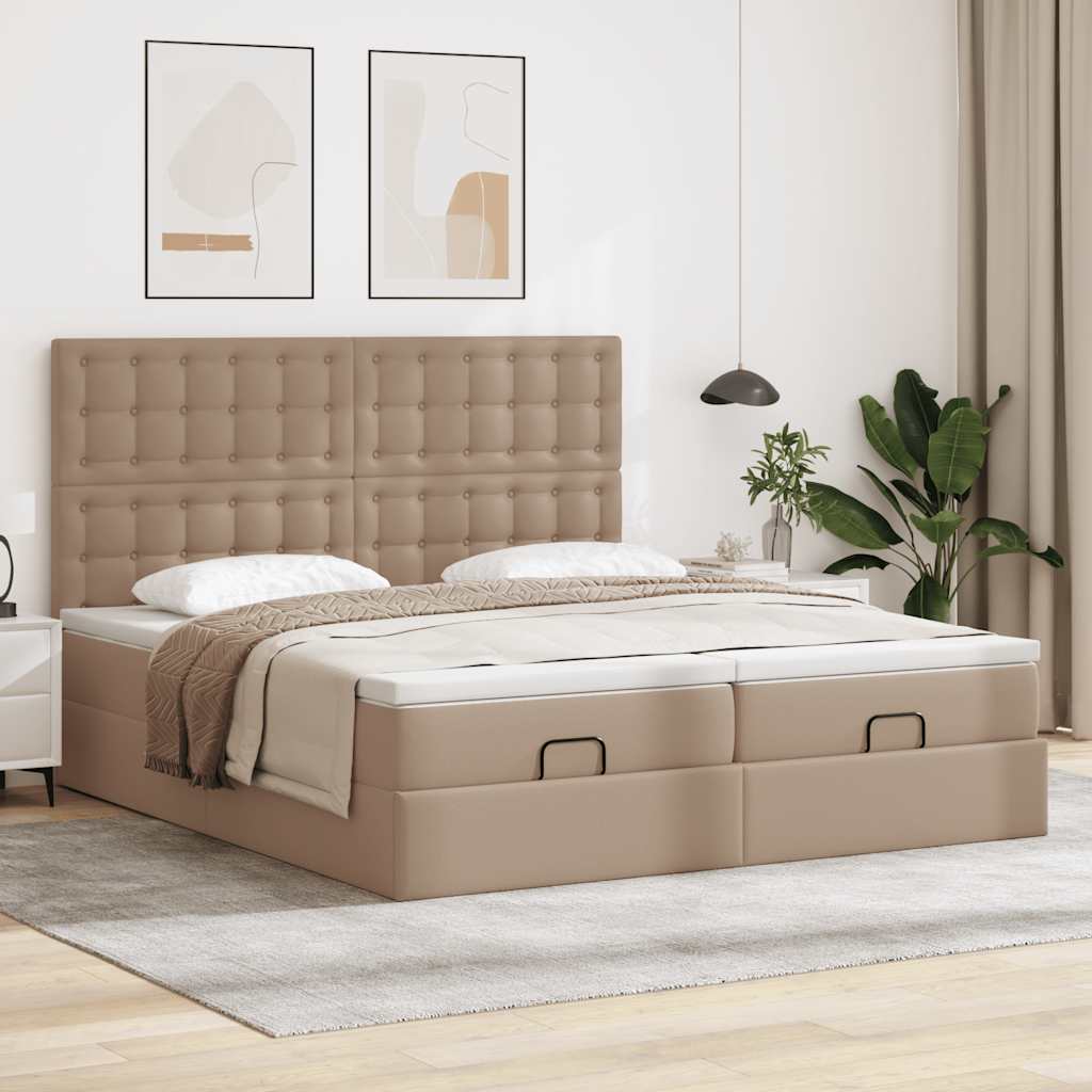 Cadre de lit ottoman et matelas cappuccino 200x200cm similicuir - XIOS