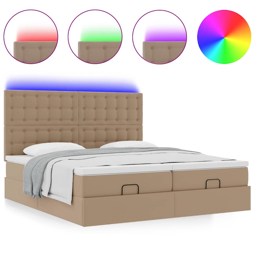 Cadre de lit ottoman et matelas cappuccino 200x200cm similicuir - XIOS