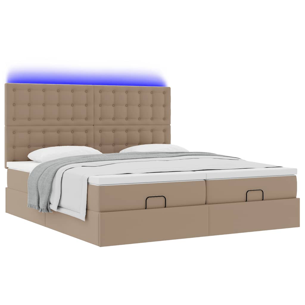 Cadre de lit ottoman et matelas cappuccino 200x200cm similicuir - XIOS