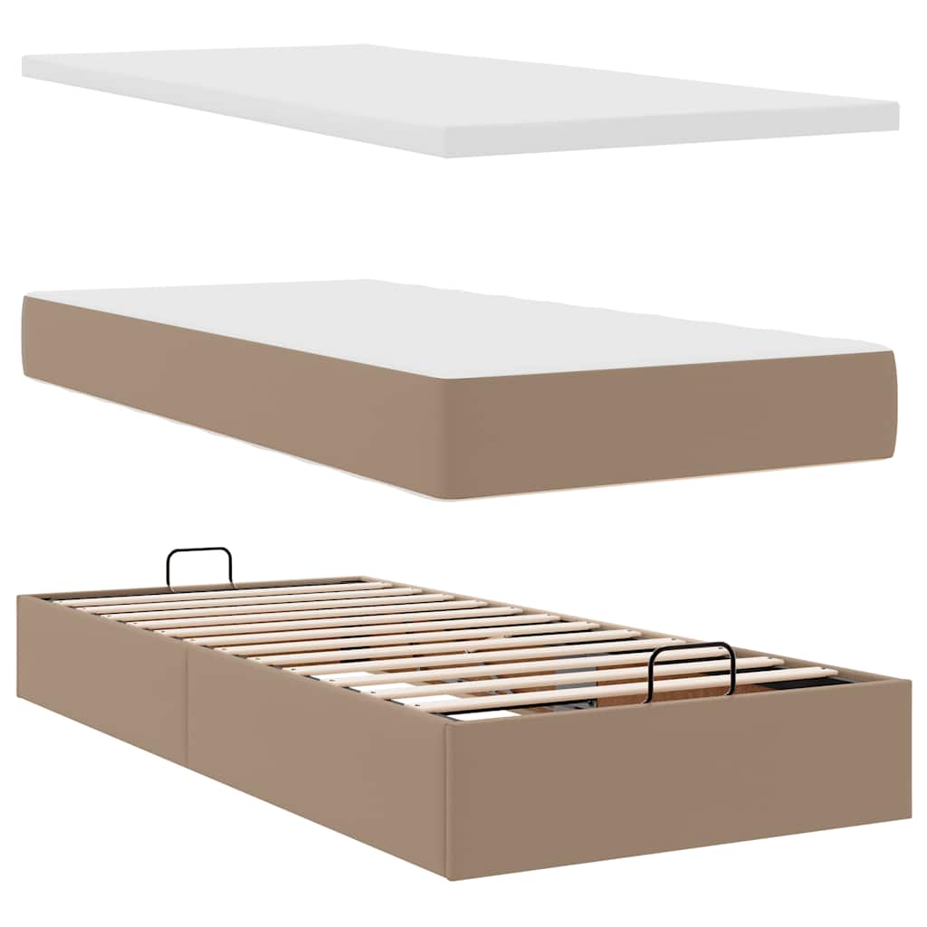 Cadre de lit ottoman et matelas cappuccino 200x200cm similicuir - XIOS