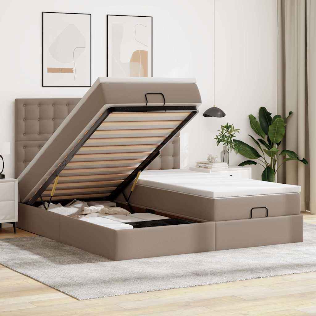 Cadre de lit ottoman et matelas cappuccino 200x200cm similicuir - XIOS