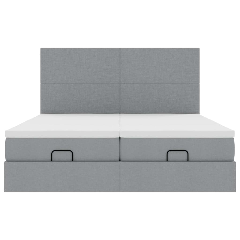 Cadre de lit ottoman et matelas gris clair 160x200cm tissu - XIOS