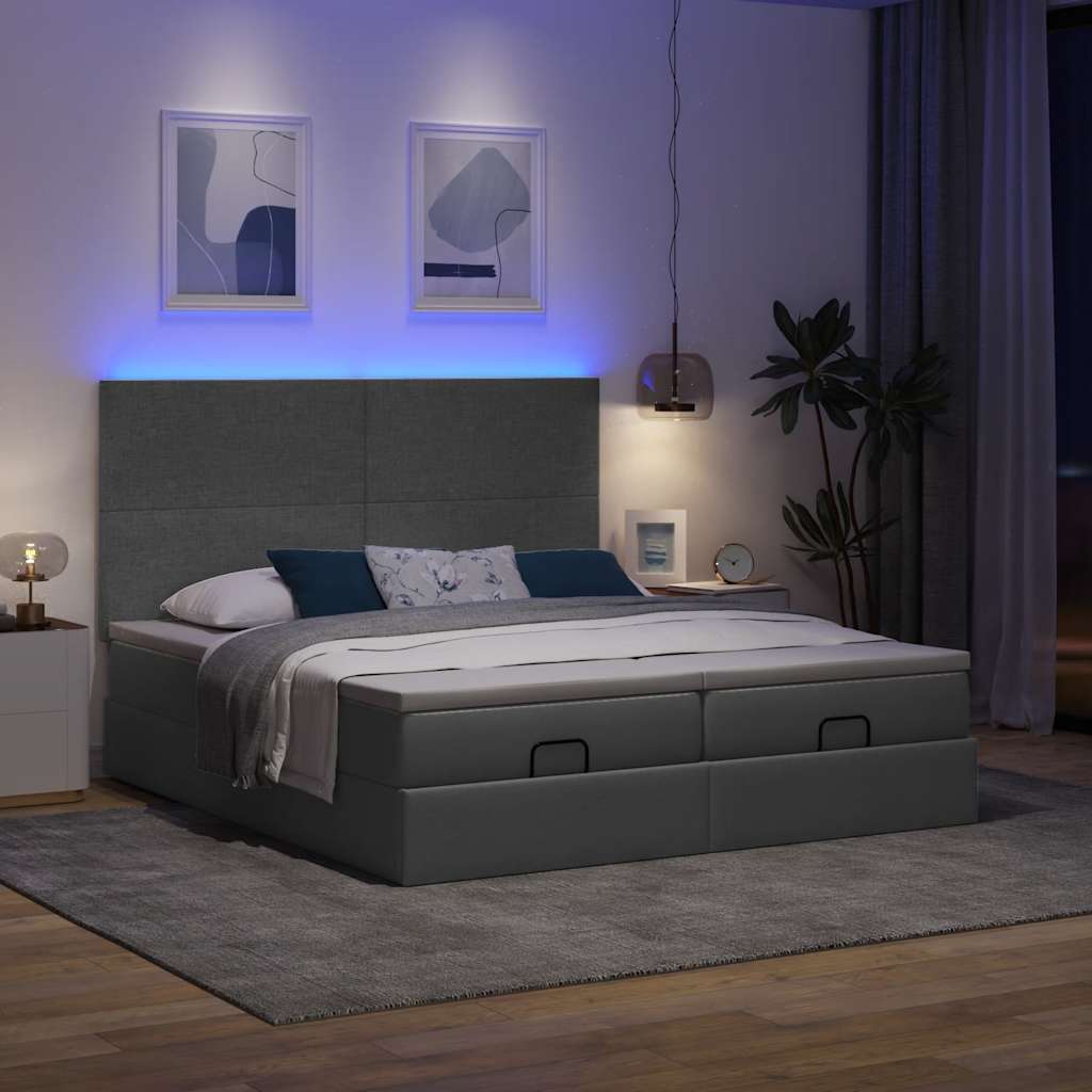 Cadre de lit ottoman avec matelas gris foncé 160x200cm tissu - XIOS