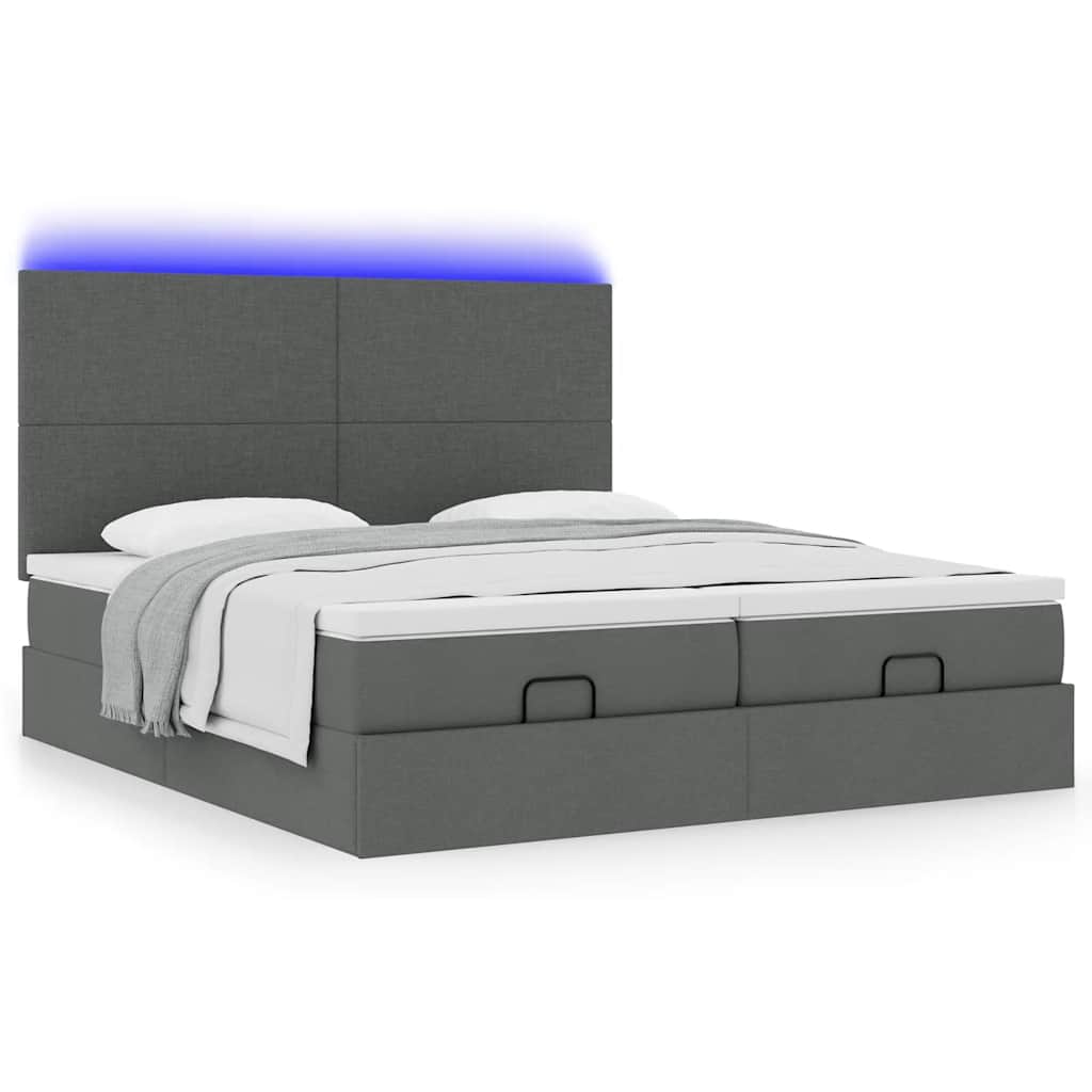 Cadre de lit ottoman avec matelas gris foncé 160x200cm tissu - XIOS