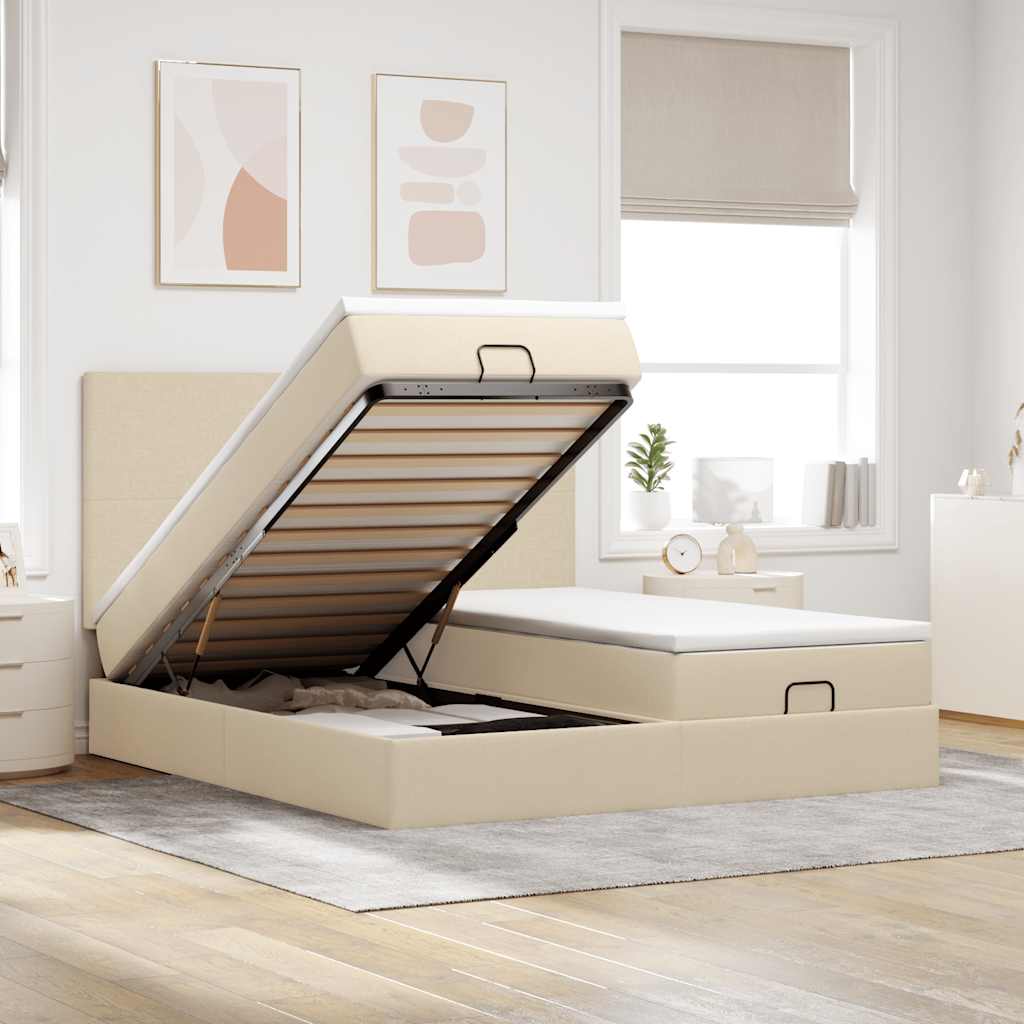 Cadre de lit ottoman avec matelas crème 160x200 cm tissu - XIOS