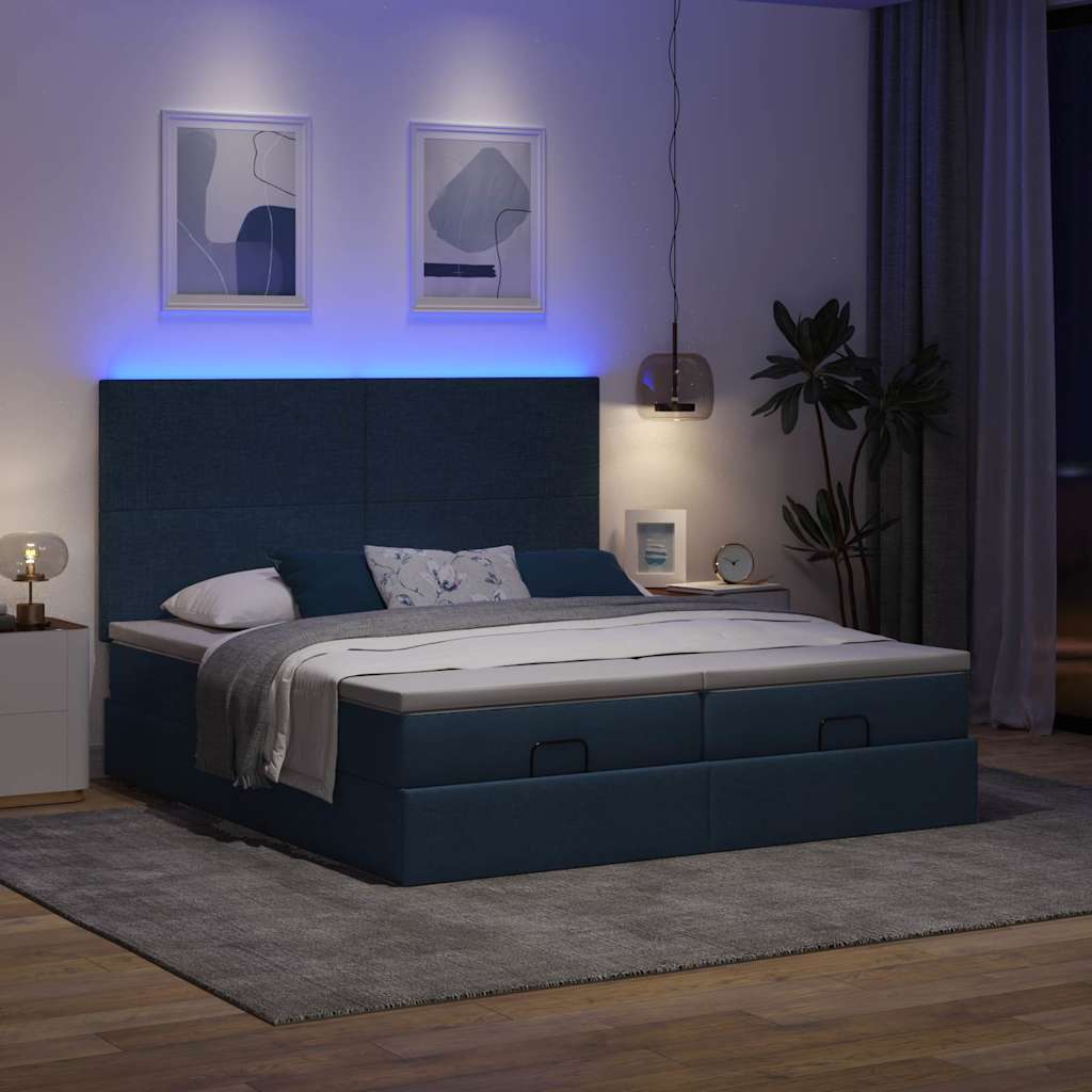 Cadre de lit ottoman avec matelas bleu 160x200 cm tissu - XIOS