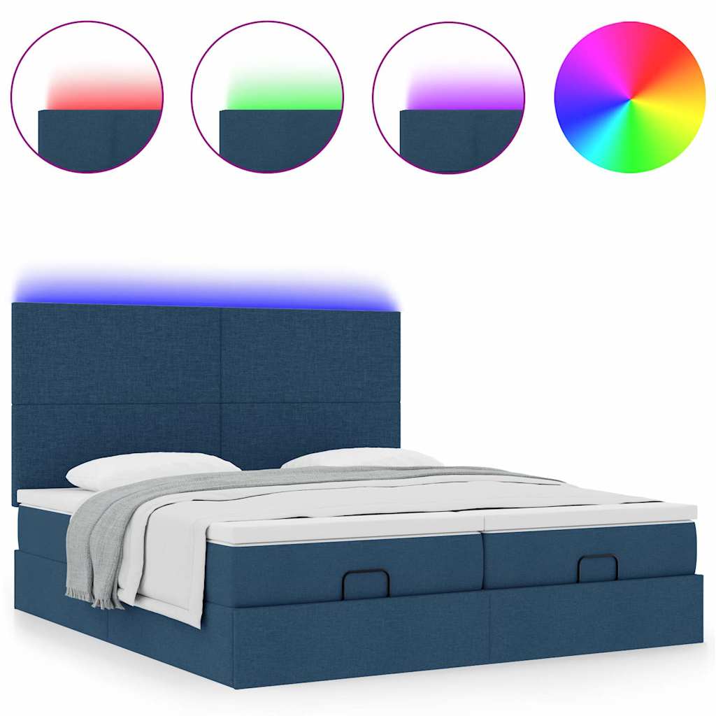 Cadre de lit ottoman avec matelas bleu 160x200 cm tissu - XIOS