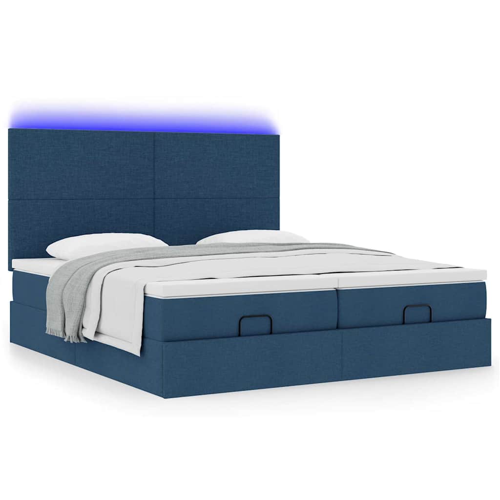Cadre de lit ottoman avec matelas bleu 160x200 cm tissu - XIOS