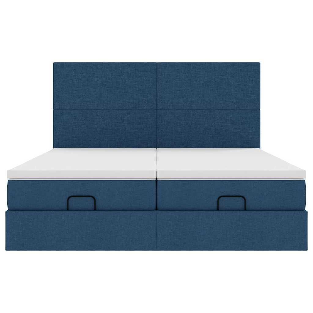 Cadre de lit ottoman avec matelas bleu 160x200 cm tissu - XIOS