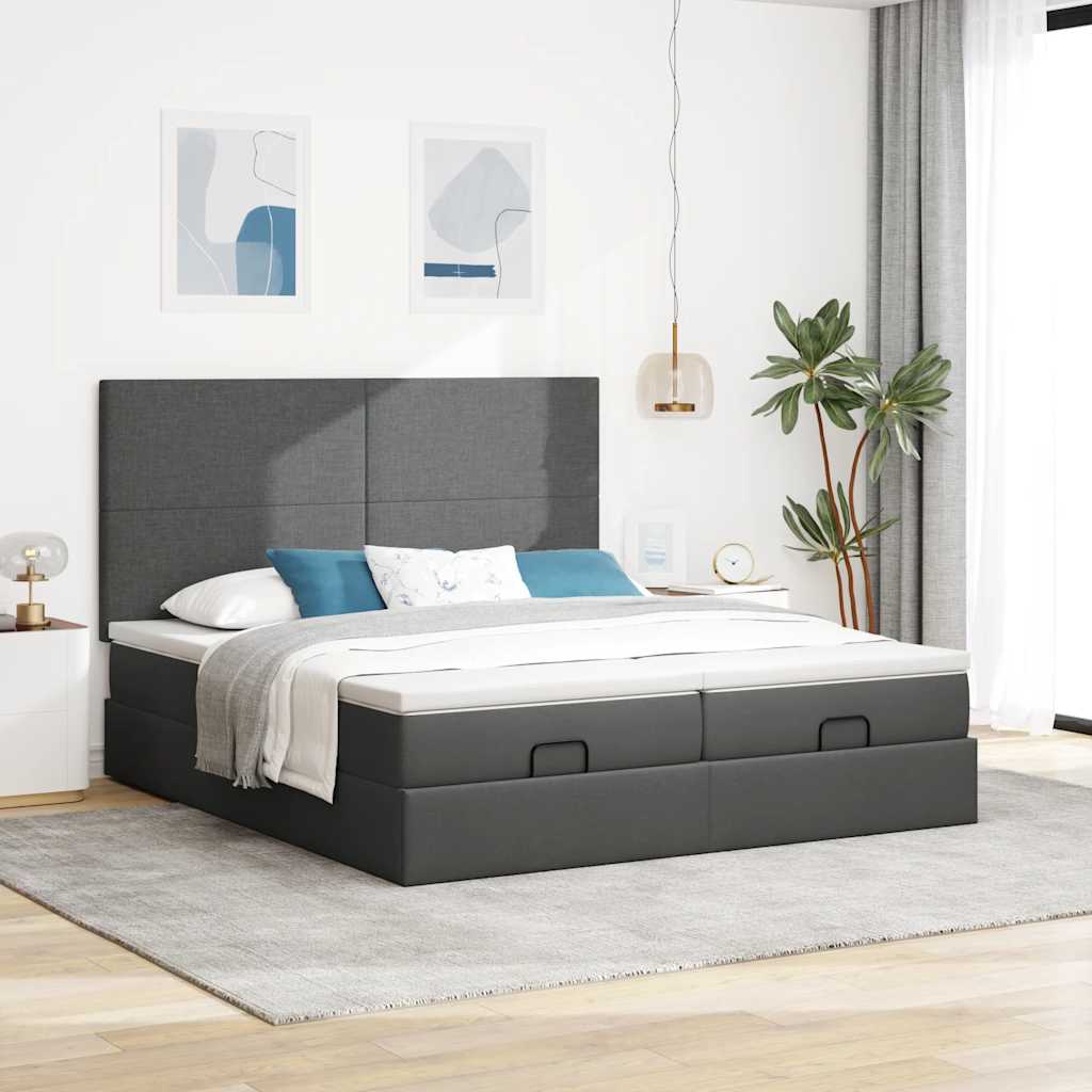 Cadre de lit ottoman avec matelas gris foncé 180x200cm tissu - XIOS