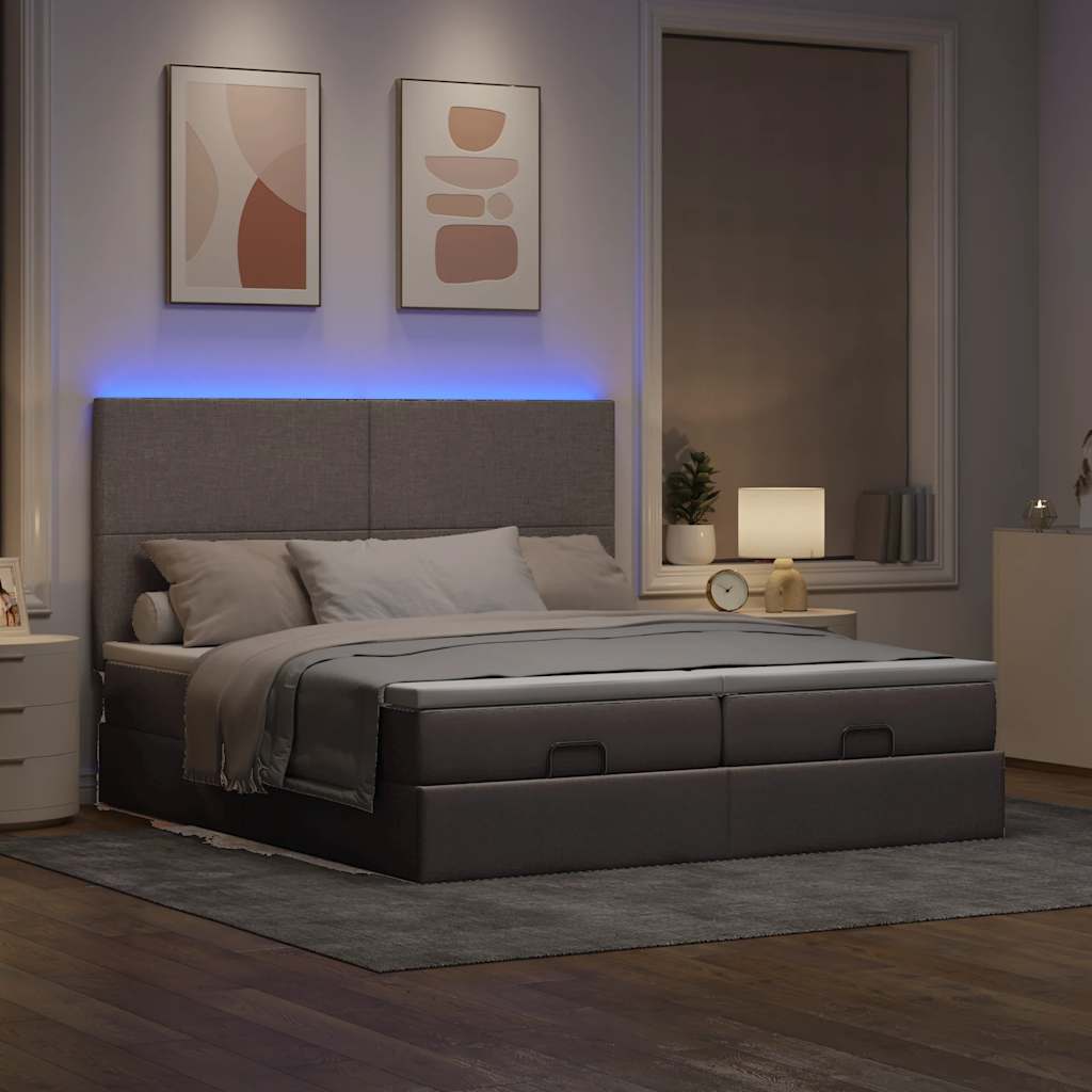 Cadre de lit ottoman avec matelas taupe 180x200 cm tissu - XIOS