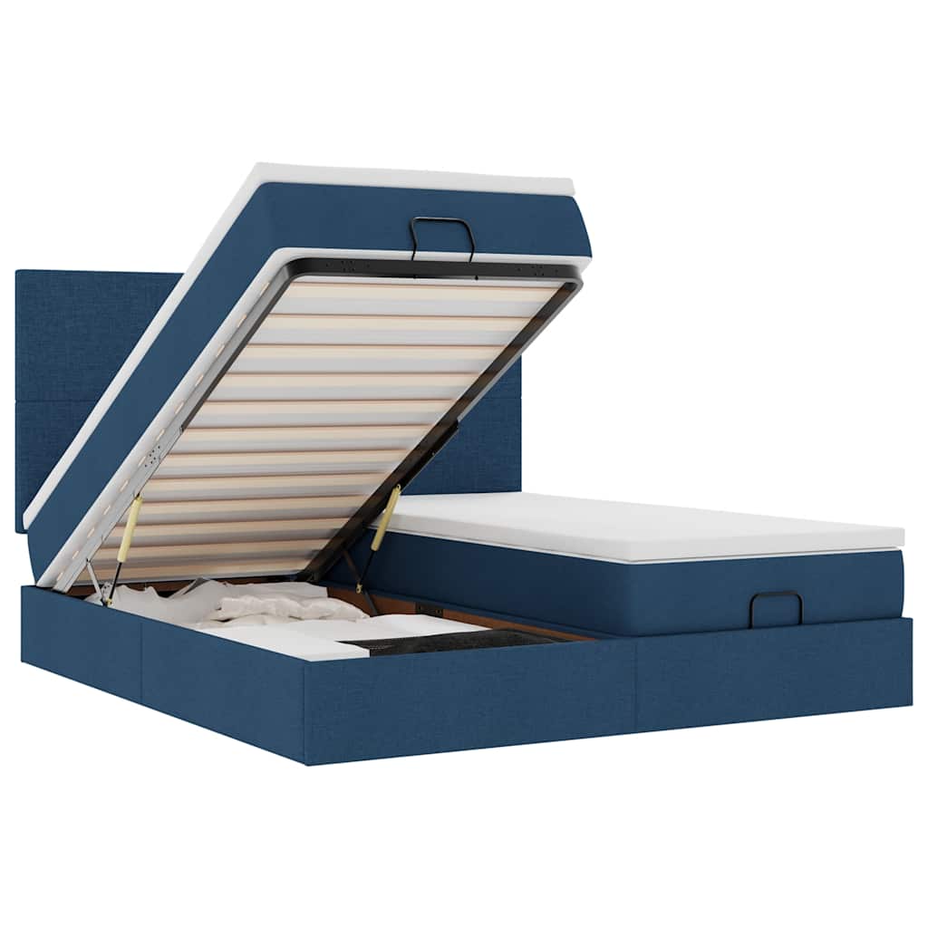 Cadre de lit ottoman avec matelas bleu 180x200 cm tissu - XIOS