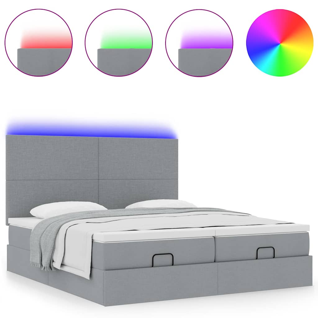 Cadre de lit ottoman et matelas gris clair 200x200cm tissu - XIOS