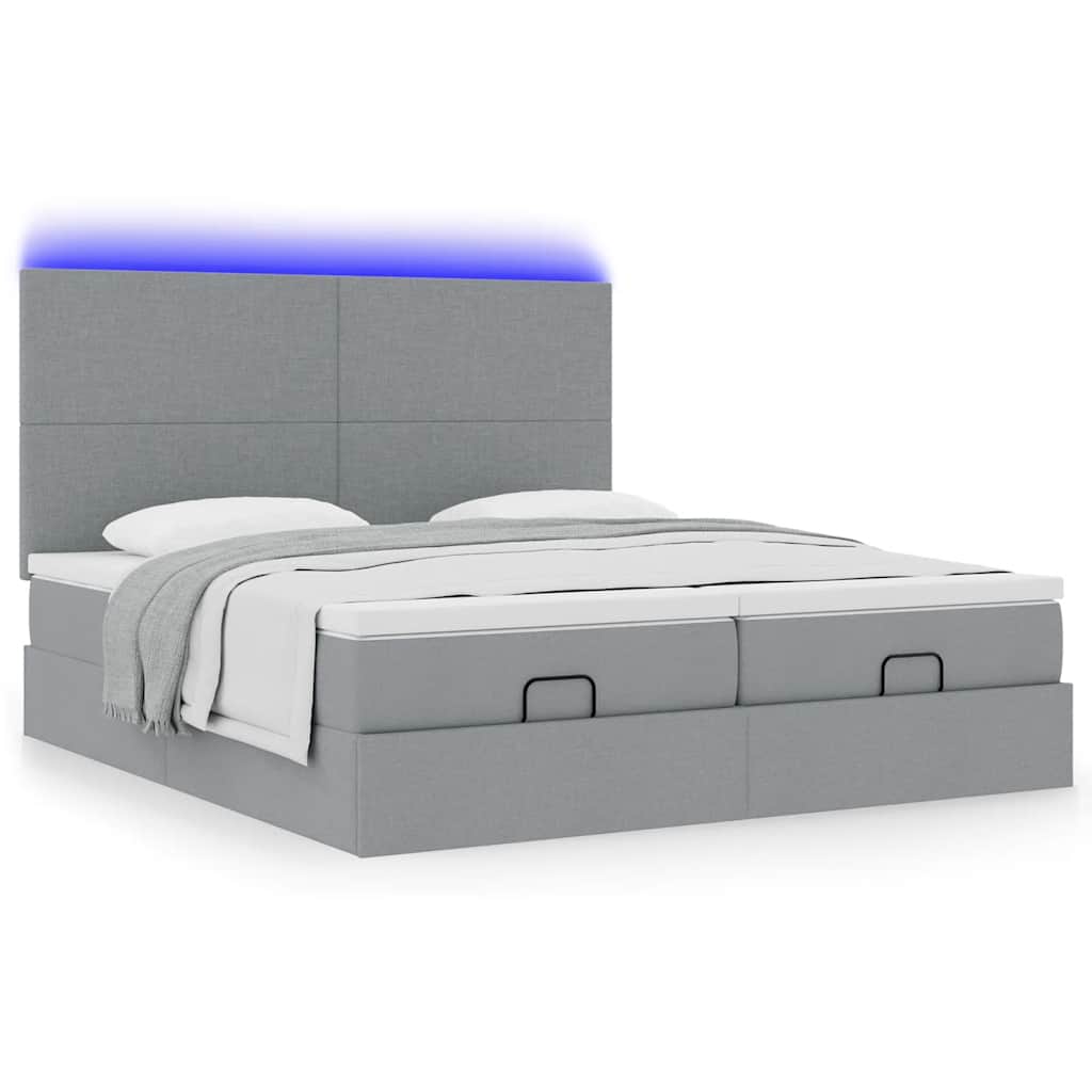 Cadre de lit ottoman et matelas gris clair 200x200cm tissu - XIOS