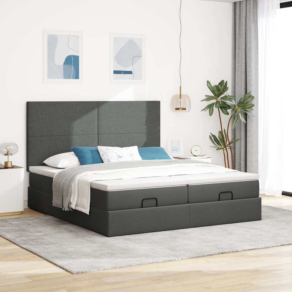 Cadre de lit ottoman avec matelas gris foncé 200x200cm tissu - XIOS