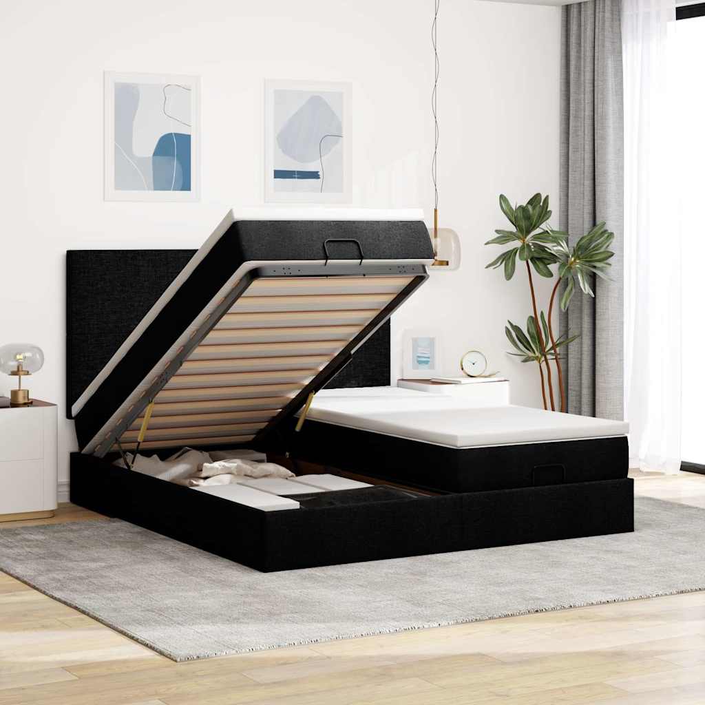 Cadre de lit ottoman avec matelas noir 200x200cm tissu - XIOS