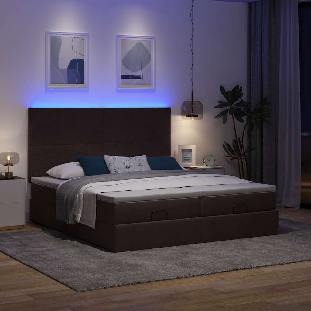 Cadre de lit ottoman avec matelas marron foncé 200x200 cm tissu - XIOS