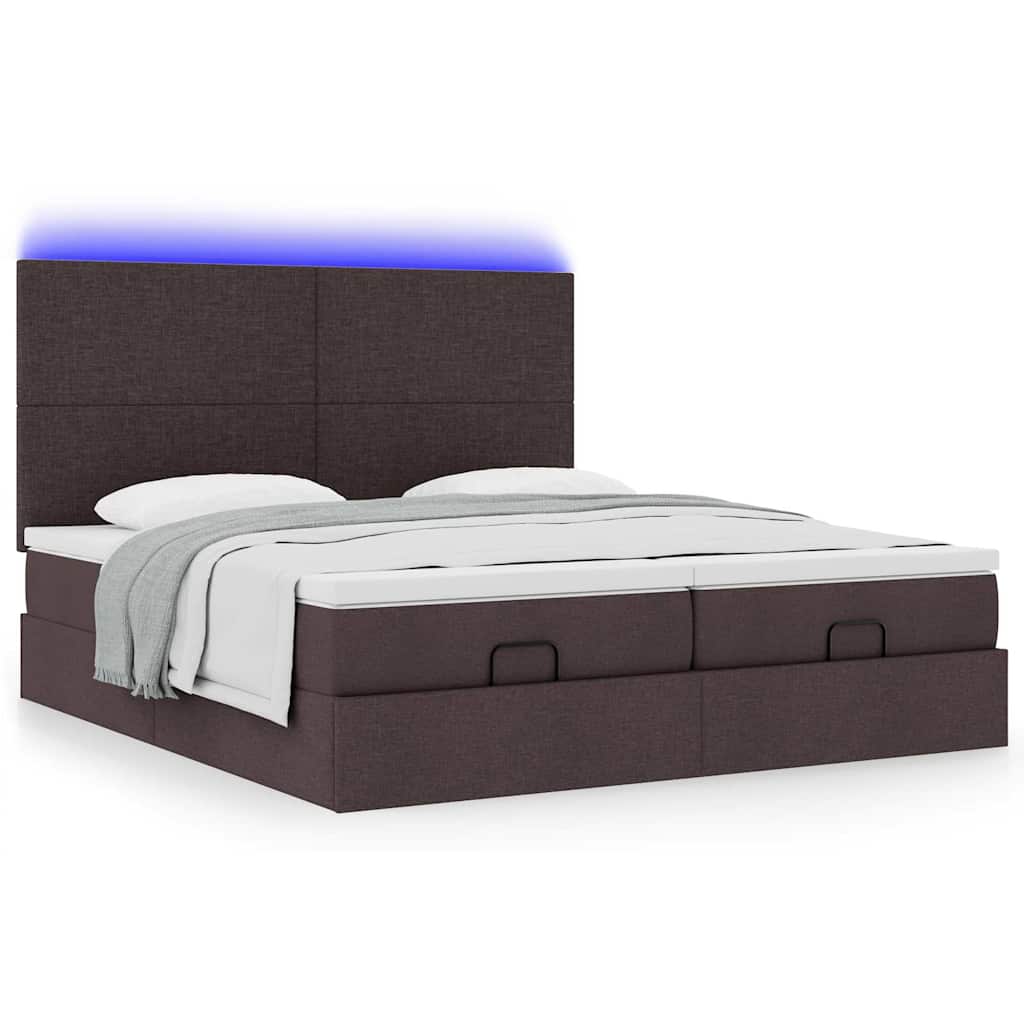 Cadre de lit ottoman avec matelas marron foncé 200x200 cm tissu - XIOS