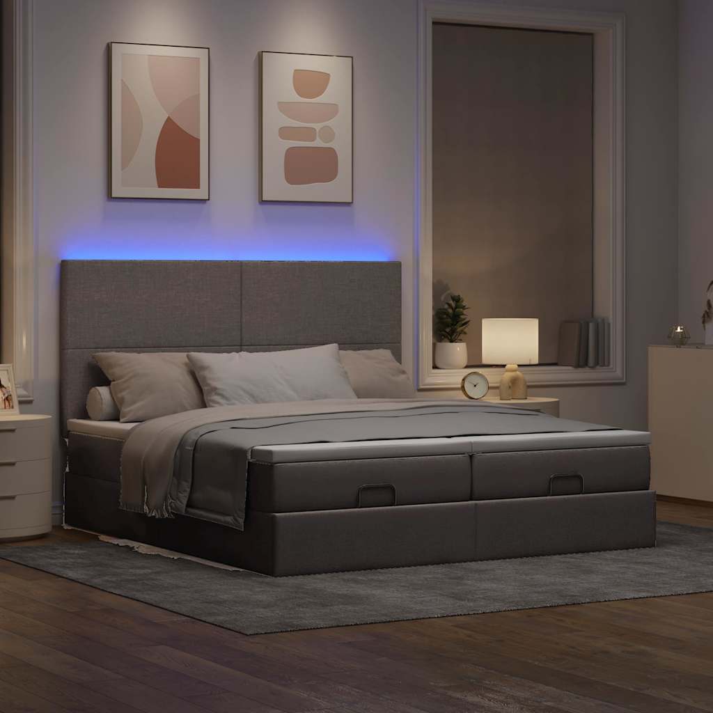 Cadre de lit ottoman avec matelas taupe 200x200cm tissu - XIOS