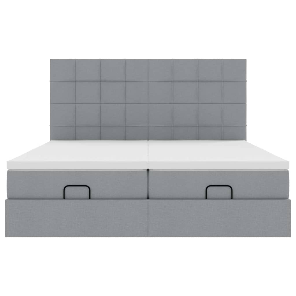 Cadre de lit ottoman et matelas gris clair 160x200cm tissu - XIOS
